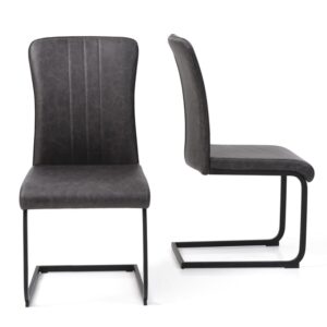 Bolivia Antique Grey PU Leather Dining Chairs In Pair