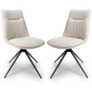 Buxton Natural Swivel Fabric Dining Chairs In Pair