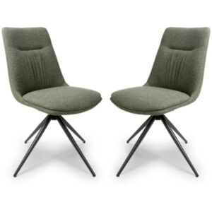 Buxton Sage Swivel Fabric Dining Chairs In Pair