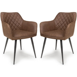 Caribou Antique Brown Fabric Carver Dining Chairs In Pair