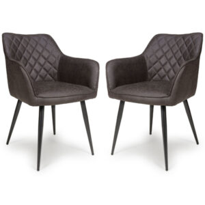 Caribou Grey Fabric Carver Dining Chairs In Pair