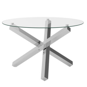 Cupric Clear Glass Dining Table With Silver Metal Legs