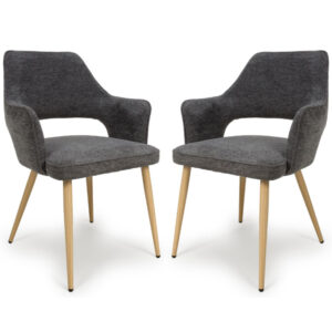 Eureka Dark Grey Fabric Dining Chairs With Oak Legs In Pair