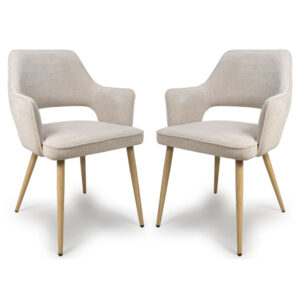 Eureka Natural Fabric Dining Chairs With Oak Legs In Pair