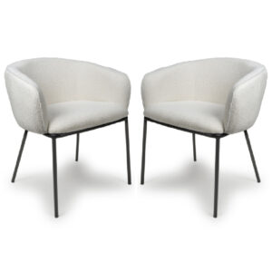 Langley White Fabric Dining Chairs With Black Legs In Pair