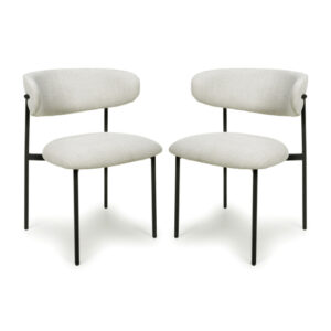 Mestre Natural Fabric Dining Chairs With Black Legs In Pair