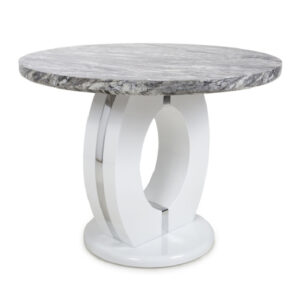 Naiva High Gloss Round Dining Table In White Grey Marble Effect