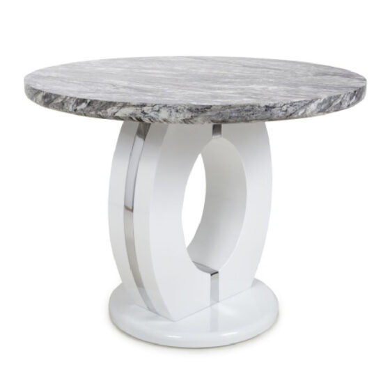 Naiva High Gloss Round Dining Table In White Grey Marble Effect