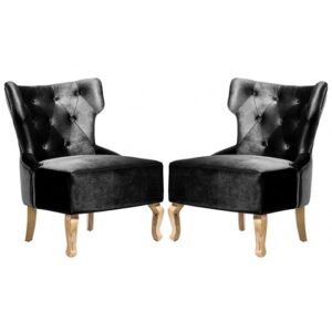 Narvel Black Velvet Dining Chairs With Wooden Legs In Pair
