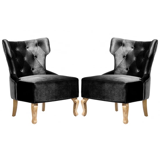 Narvel Black Velvet Dining Chairs With Wooden Legs In Pair