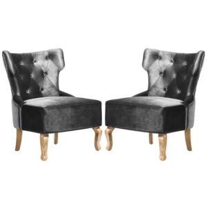 Narvel Grey Velvet Dining Chairs With Wooden Legs In Pair