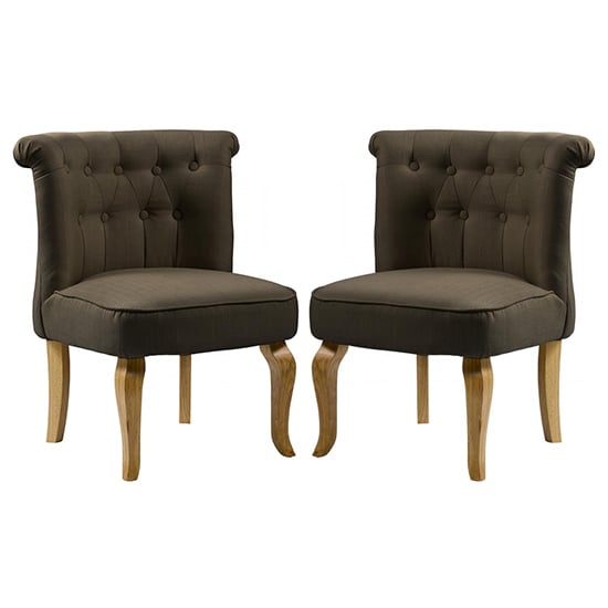 Pacari Brown Fabric Dining Chairs With Wooden Legs In Pair