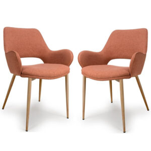 Sanremo Brick Fabric Dining Chairs With Oak Legs In Pair