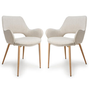 Sanremo Natural Fabric Dining Chairs With Oak Legs In Pair
