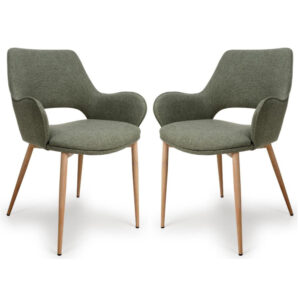Sanremo Sage Fabric Dining Chairs With Oak Legs In Pair