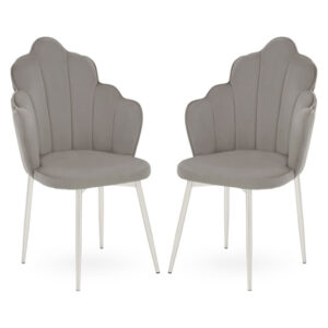 Tania Grey Velvet Dining Chairs With Chrome Legs In A Pair