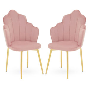 Tania Pink Velvet Dining Chairs With Gold Legs In A Pair