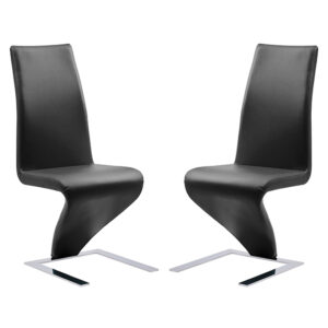 Demi Z Black Faux Leather Dining Chairs With Chrome Feet In Pair