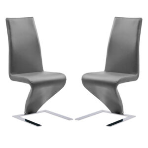 Demi Z Grey Faux Leather Dining Chairs With Chrome Feet In Pair