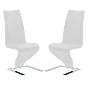Demi Z White Faux Leather Dining Chairs With Chrome Feet In Pair