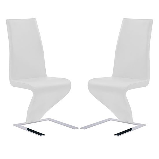 Demi Z White Faux Leather Dining Chairs With Chrome Feet In Pair