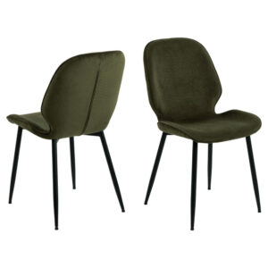 Fairfield Olive Green Fabric Dining Chairs With Black Legs In Pair