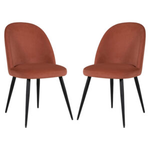 Gabbier Coral Velvet Dining Chairs With Black Legs In Pair