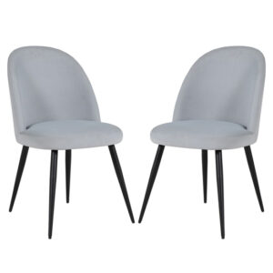 Gabbier Silver Velvet Dining Chairs With Black Legs In Pair