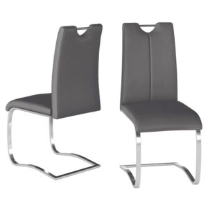 Gable Grey Faux Leather Dining Chairs With Chrome Legs In Pair