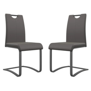 Gable Grey Faux Leather Dining Chairs With Grey Legs In Pair
