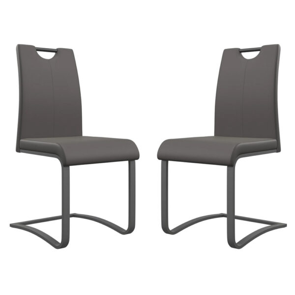 Gable Grey Faux Leather Dining Chairs With Grey Legs In Pair