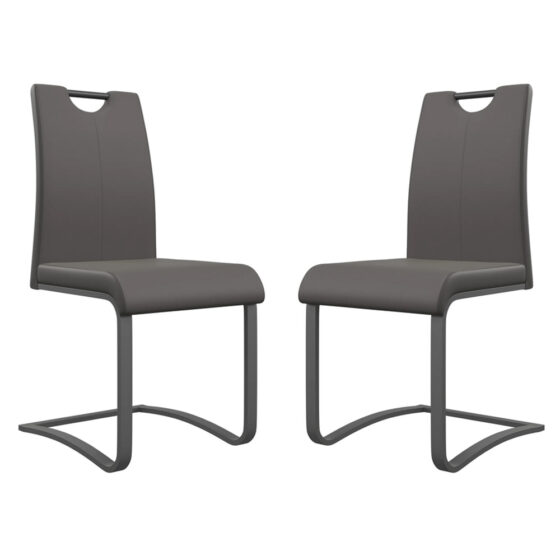 Gable Grey Faux Leather Dining Chairs With Grey Legs In Pair