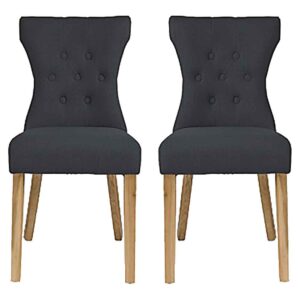 Nipas Fabric Dining Chairs With Wooden Legs In Pair – Grey