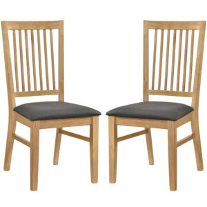 Rochelle Light Oak Wooden Dining Chairs With Fabric Seat – Pair