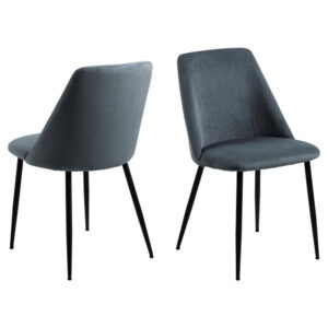 Skokie Grey Fabric Dining Chairs With Black Legs In Pair