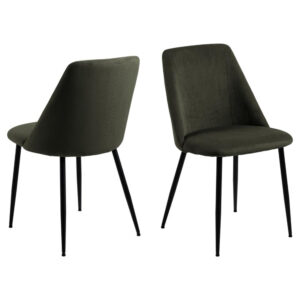 Skokie Olive Green Fabric Dining Chairs With Black Legs In Pair