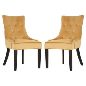Adalinise Gold Velvet Dining Chair With Wooden Legs In A Pair