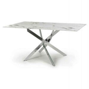 Amityville Marble Effect Dining Table With Chrome Legs – White