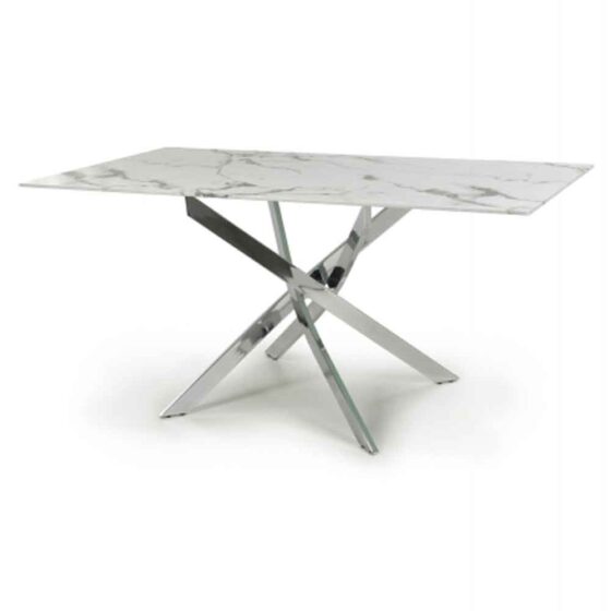 Amityville Marble Effect Dining Table With Chrome Legs - White