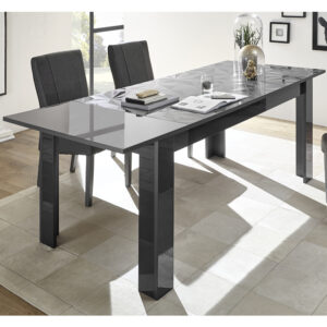 Arlon High Gloss Rectangular Extending Dining Table In Grey