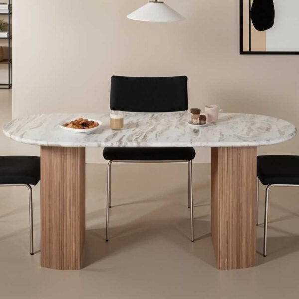 Attalla White Marble Top Dining Table In Natural