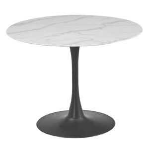 Circa White Marble Glass Large Round Dining Table With Metal Base