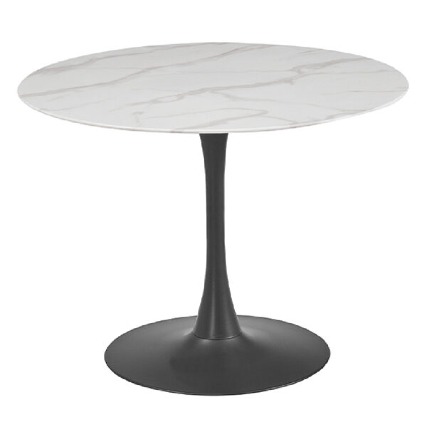 Circa White Marble Glass Large Round Dining Table With Metal Base