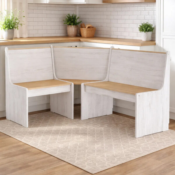 Conroe Wooden Corner Dining Bench In Honey Brown And White