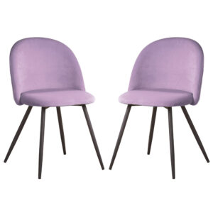 Earlville Fabric Purple Dining Chairs With Wooden Legs In Pair