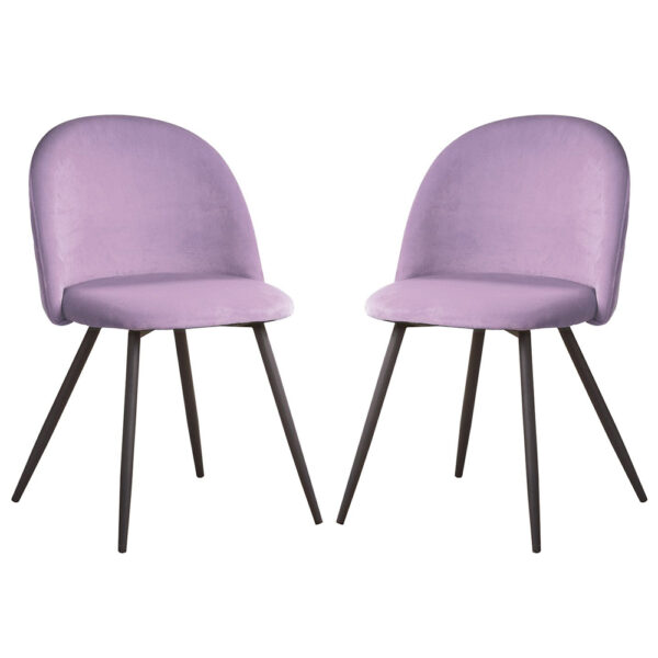 Earlville Fabric Purple Dining Chairs With Wooden Legs In Pair