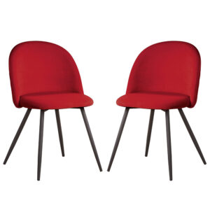 Earlville Fabric Red Dining Chairs With Wooden Legs In Pair