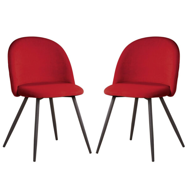 Earlville Fabric Red Dining Chairs With Wooden Legs In Pair