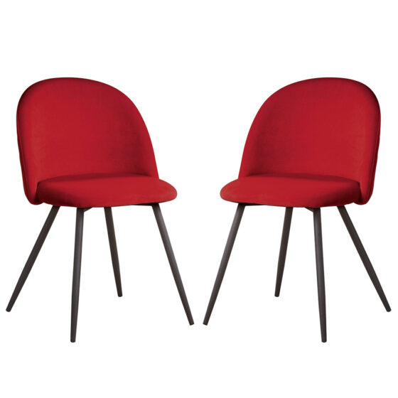 Earlville Fabric Red Dining Chairs With Wooden Legs In Pair
