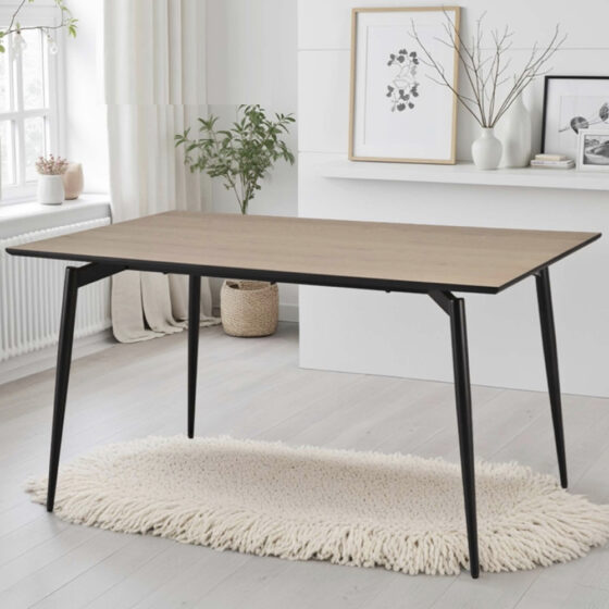 Irmo 160cm Wooden Dining Table With Black Legs - Dune Oak